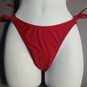 RELLECIGA Red Small Cheeky High Cut Tie Ring Thong Brazilian Bikini Bottom NWT